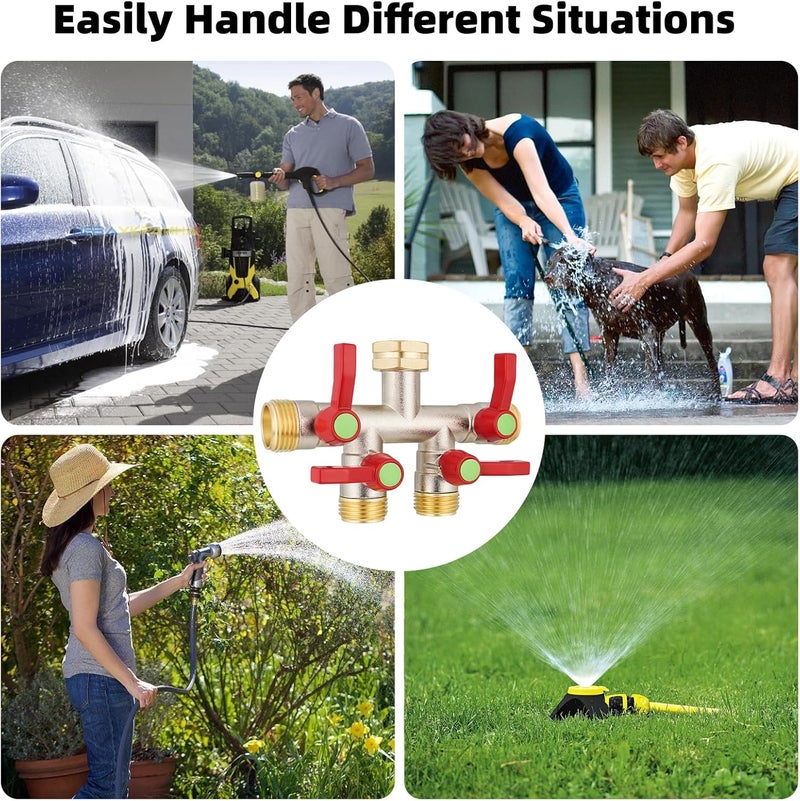 DINGBAI Hose Splitter 4 Way, High Flow Garden Hose Splitter, 3/4” Ght Inlet Brass Heavy Duty Hose Converter, Full Flow water 4 Way Faucet hose splitter, Long Handle Hose Valve Large Outlet. - Image 3